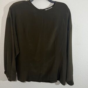 Paul Stanley women’s silk blouse long sleeves dark green vintage size 12
